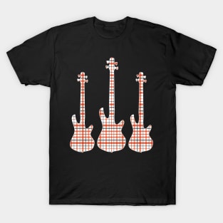 Red Black Plaid Matching Christmas Pattern Bass Player T-Shirt